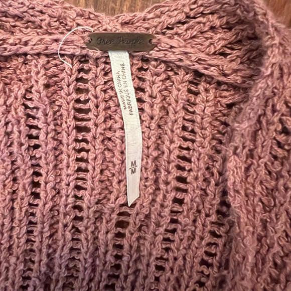 FREE PEOPLE Short Sleeve Sweater Long Open Cardigan Oversized Pockets Mauve Rose - Picture 4 of 7